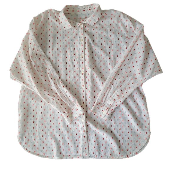 Swiss Dot Cotton Button Up Long Sleeve Women's Blouse Loft Size LM - Picture 1 of 11